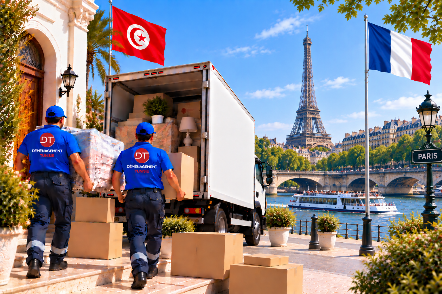 Déménagement international de meubles et cartons de la Tunisie vers la France