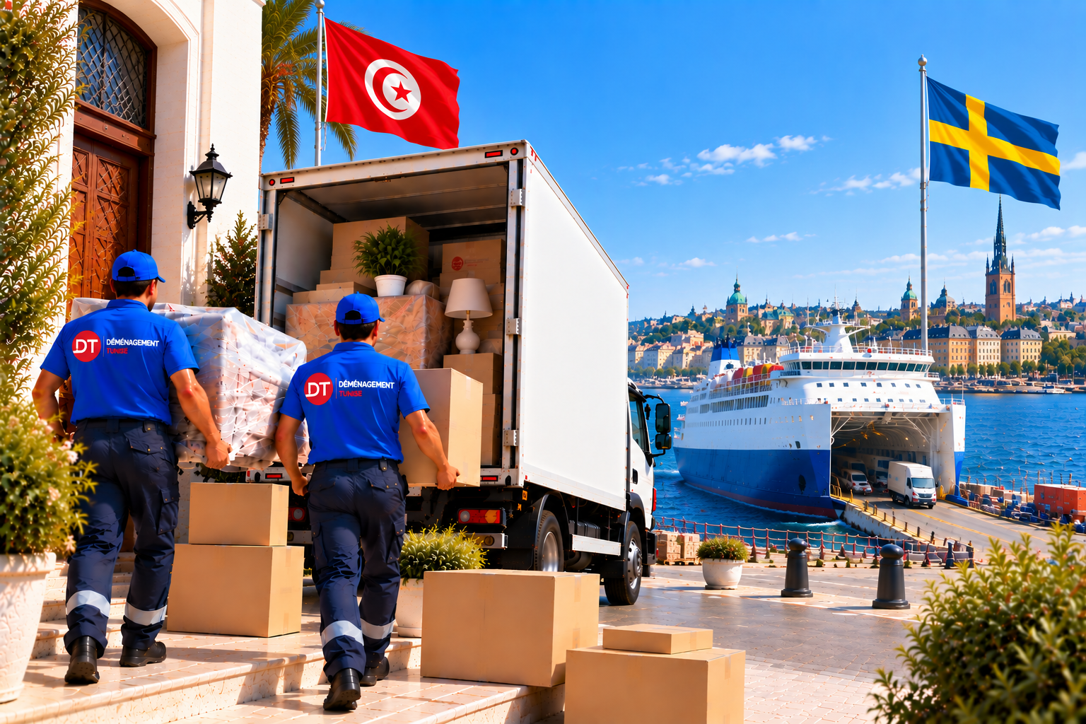 Transport de meubles et cartons pour un déménagement de la Tunisie vers la Suède