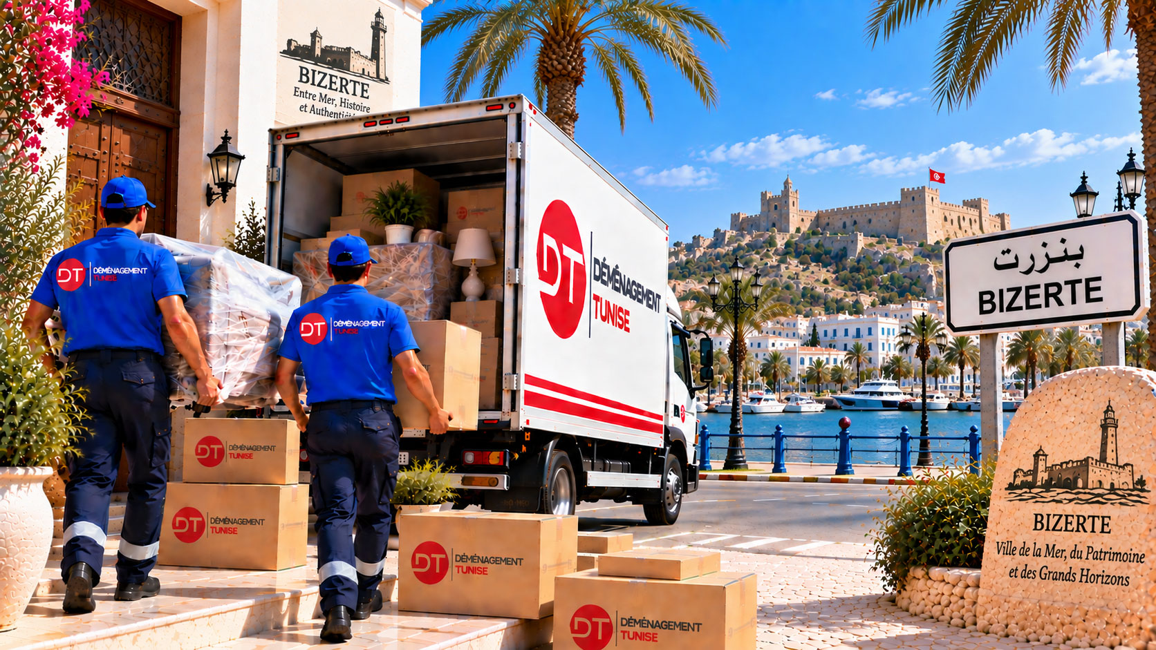 Équipe de déménageurs transportant du mobilier à Bizerte