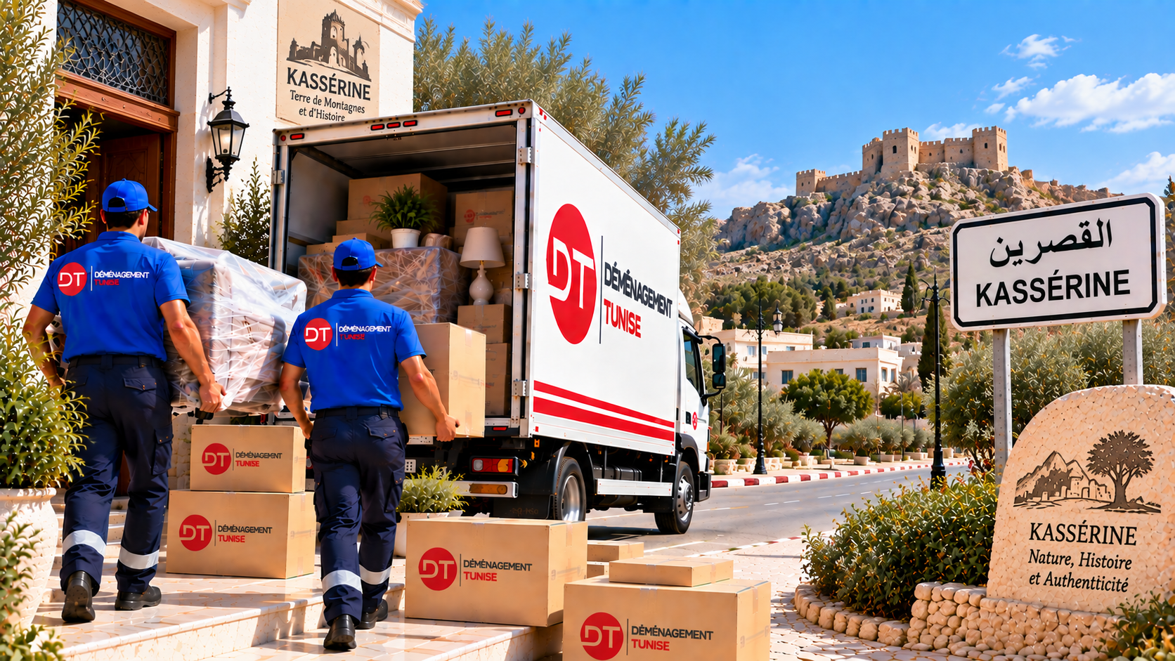 Déménageurs chargeant des meubles et cartons à Kasserine