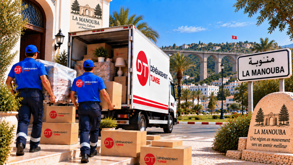 Équipe de déménageurs transportant des meubles à La Manouba