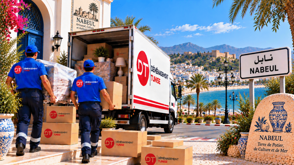 Déménageurs chargeant des meubles dans un camion à Nabeul