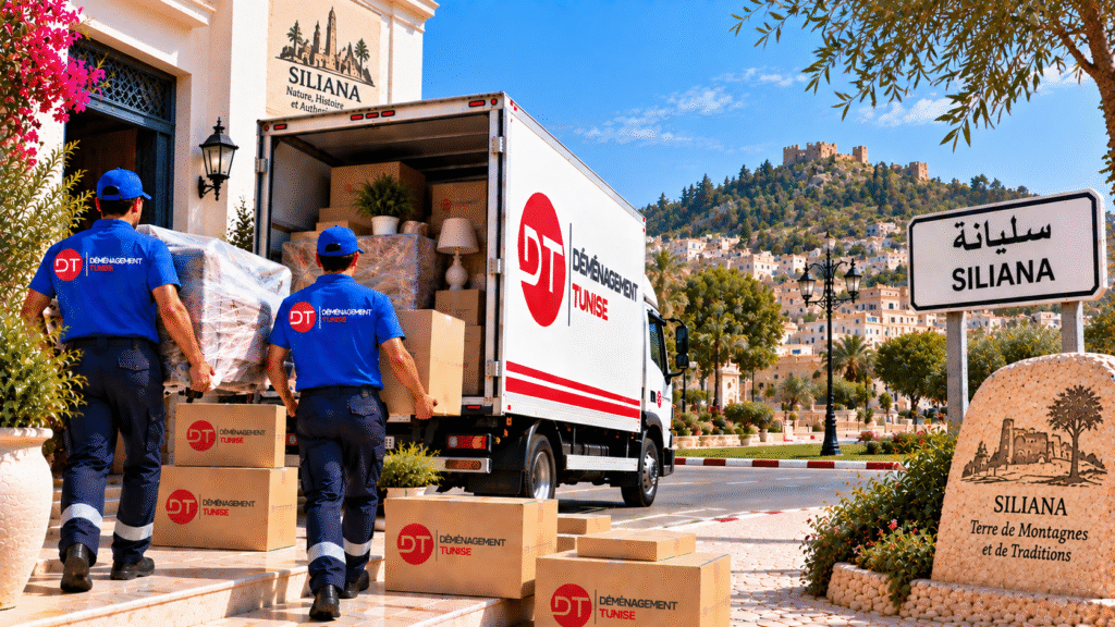 Équipe de déménageurs transportant du mobilier à Siliana