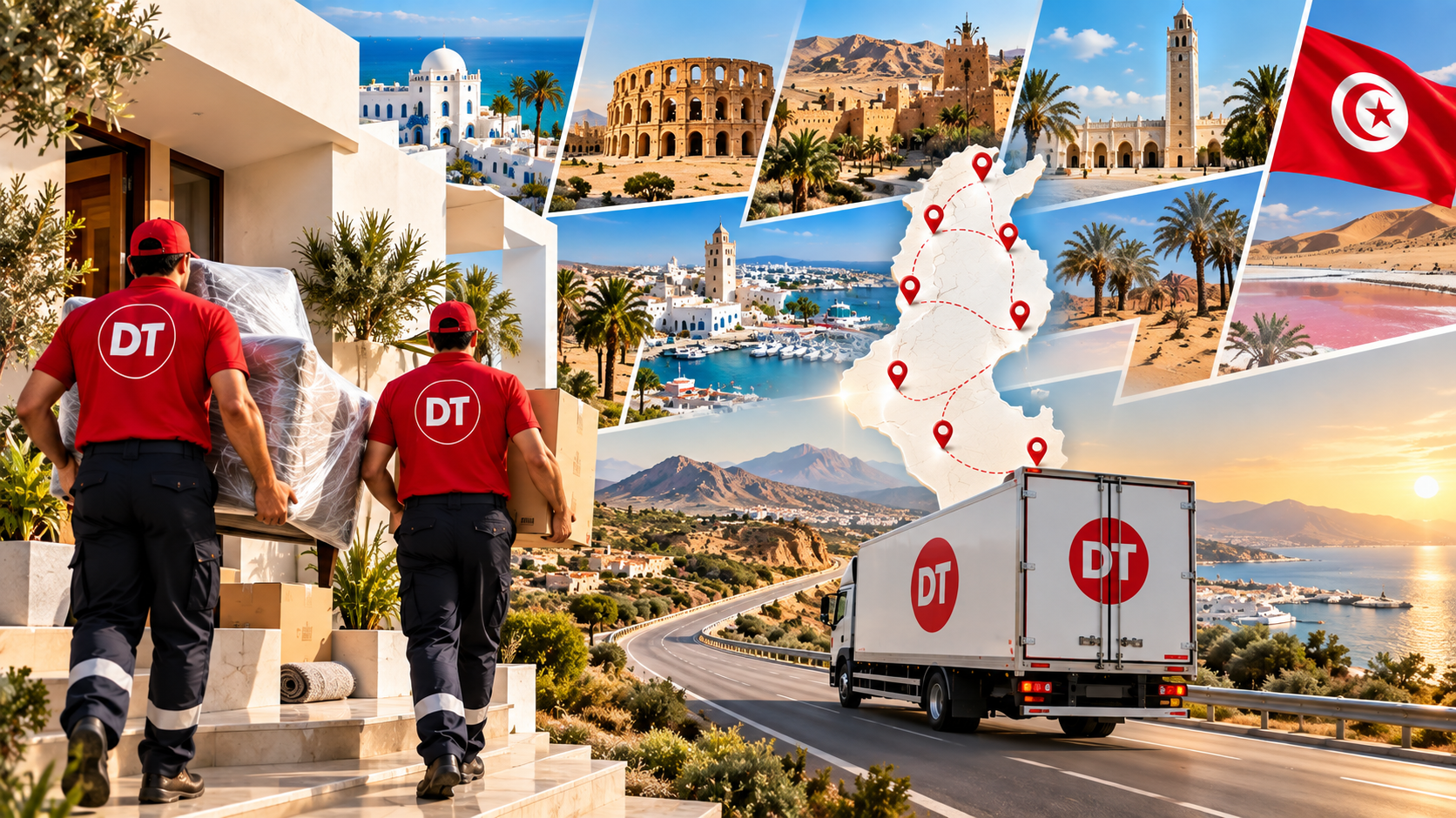 Équipe de déménageurs transportant des meubles vers différentes régions de Tunisie