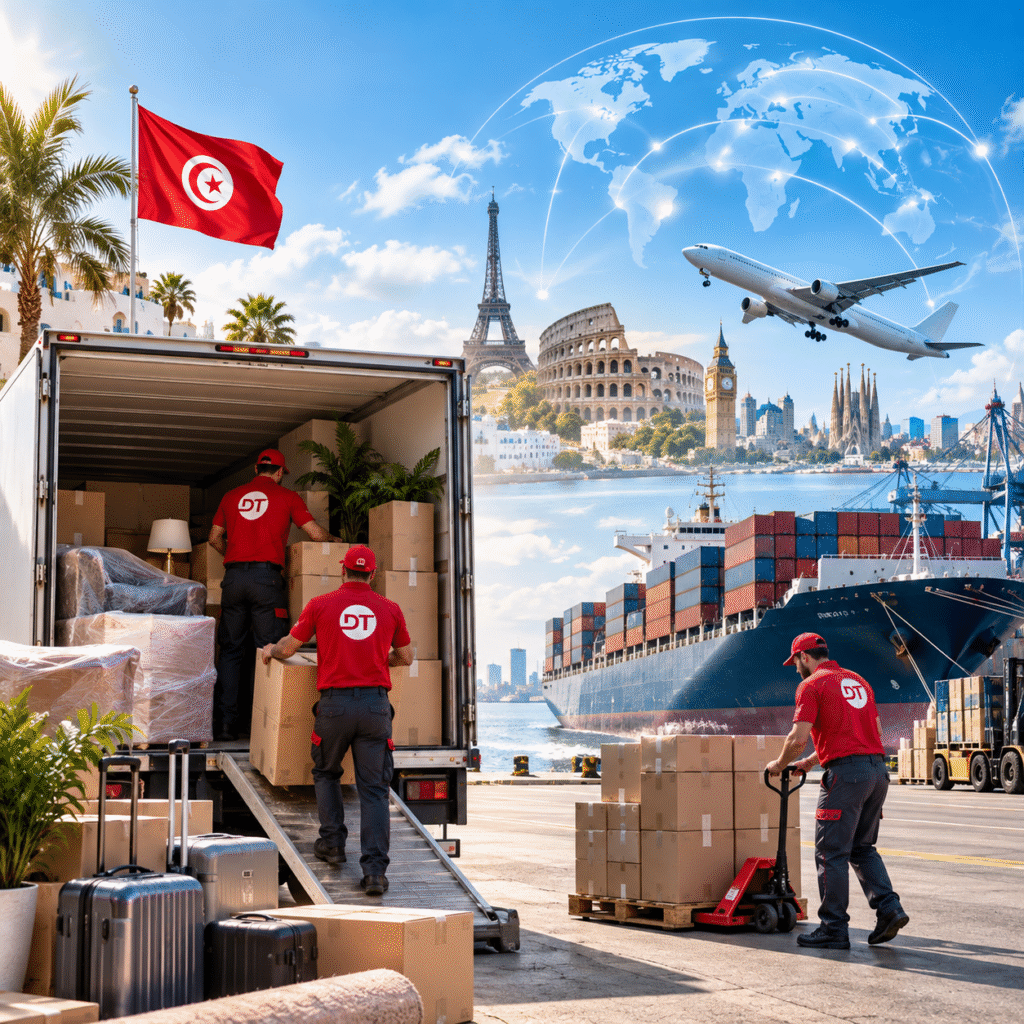 Déménagement international depuis la Tunisie avec transport de meubles et effets personnels