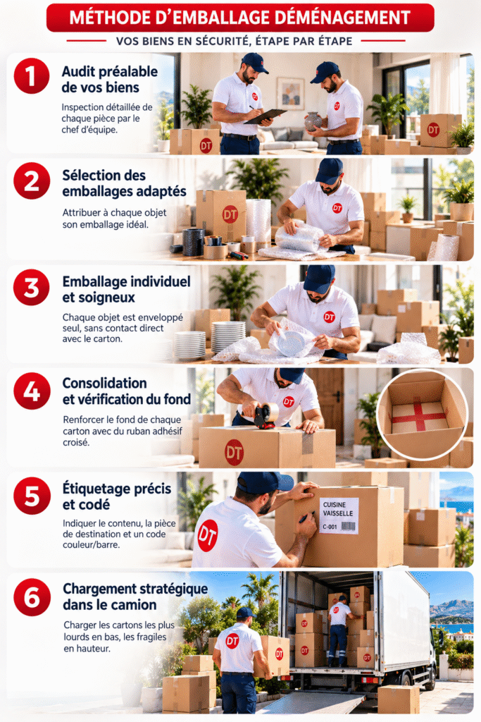 Équipe de déménageurs préparant et emballant les meubles et cartons avant le transport